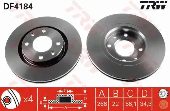 Δισκόπλακες PEUGEOT 206 2000 - 2008 ( CC ) TRW DF4184
