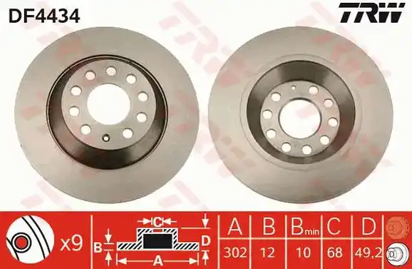 Δισκόπλακες AUDI A6 2004 - 2008 ( 4F ) TRW DF4434