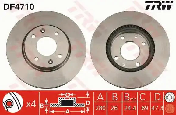 Δισκόπλακες HYUNDAI ELANTRA 2000 - 2004 ( XD ) TRW DF4710