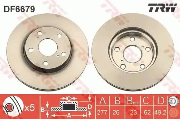 Δισκόπλακες TOYOTA AURIS 2013 - 2015 TRW DF6679