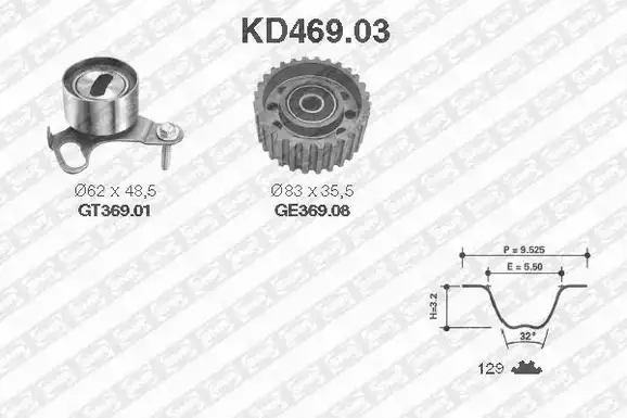 Σετ οδοντωτού ιμάντα TOYOTA HIACE 1989 - 1992 ( H100 ) SNR KD469.03