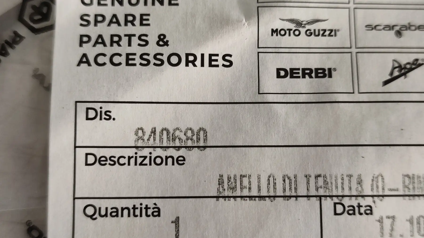 ORING ΤΡΟΧΑΛΙΑΣ APRILIA …
